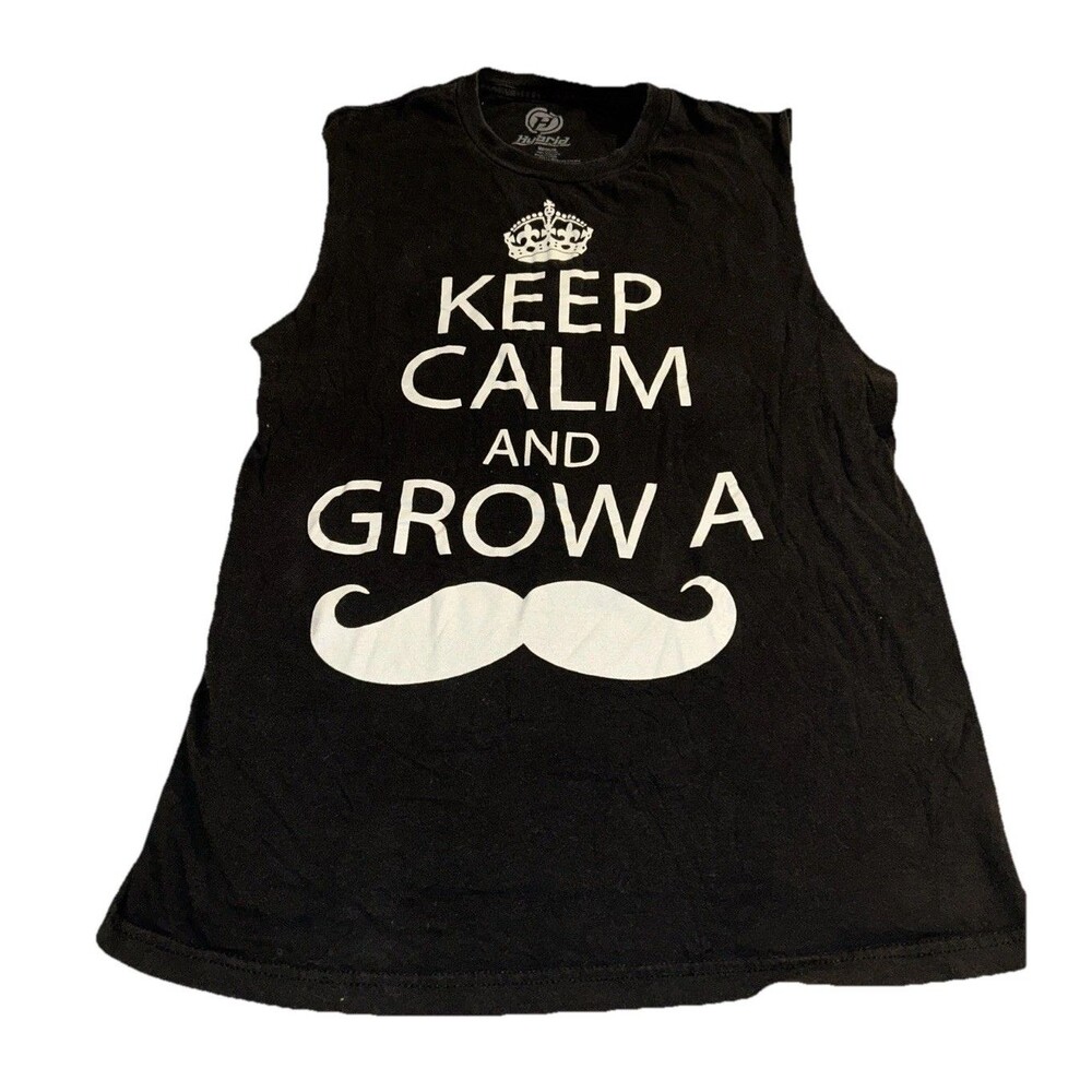 “Keep Calm And Grow A Mustache” Sleeveless Cut Off Tank Top T-Shirt 26x17